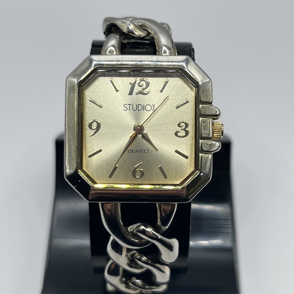 Studio Time Women's Gold Quartz Watch Chain Link Bracelet‎ Band- New Battery!